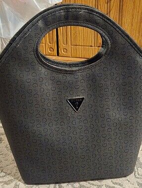 NWOT GUESS Black Monogram Insulated Lunch Tote Bag W/ Cutout Handle